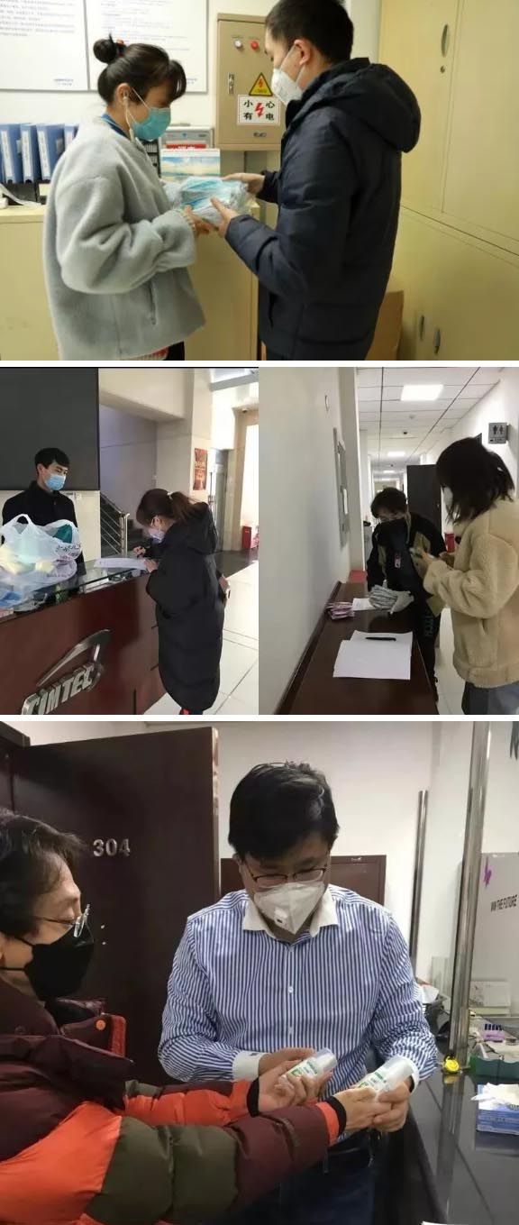 發(fā)放防護(hù)物資：口罩、手套、消毒液、洗手液